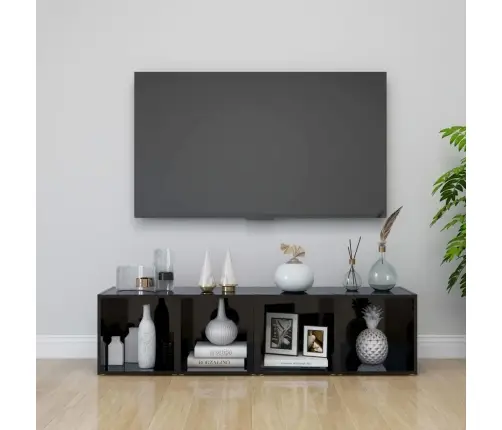 Tv Plaukti, 4 Gab., Spīdīgi Melni, 37X35X37Cm Inženierijas Koks Vidaxl