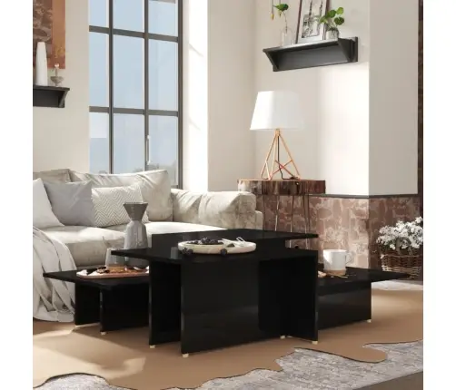 Kohvilaud 2 Tk, Kõrgläikega Must, 111,5 X 50 X 33 cm Tehispuit