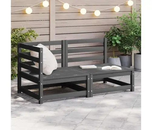 Sodo Poilsio Baldų Komplektas, 2 Dalių, Pilkas, Pušies Masyvas