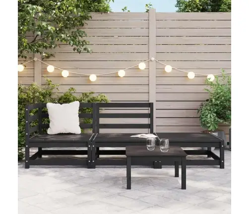 3-Daļīgs Dārza Atpūtas Mēbeļu Komplekts, Melns Priedes Koks Vidaxl