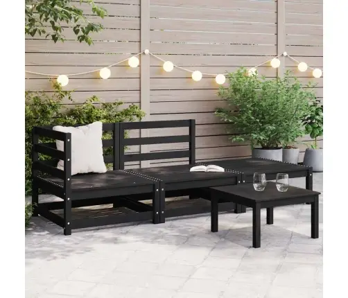 3-Daļīgs Dārza Atpūtas Mēbeļu Komplekts, Melns Priedes Koks Vidaxl