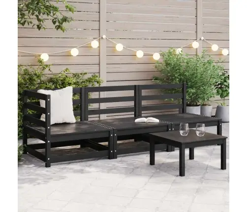 3-Daļīgs Dārza Atpūtas Mēbeļu Komplekts, Melns Priedes Koks Vidaxl