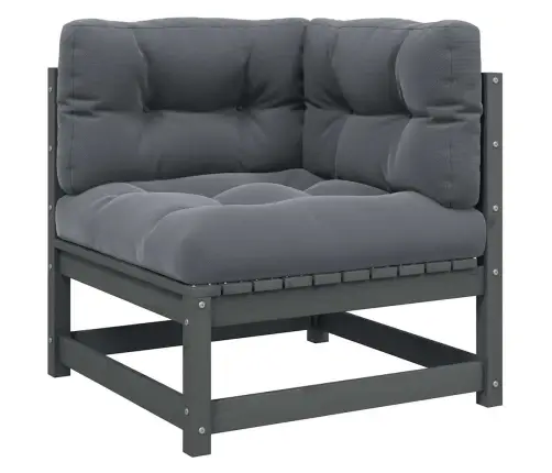 Dārza Stūra Dīvāns Ar Pelēkiem Matračiem, Priedes Masīvkoks Vidaxl