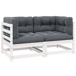 2-Vietīgs Dārza Dīvāns Ar Matračiem, Balts Priedes Masīvkoks Vidaxl