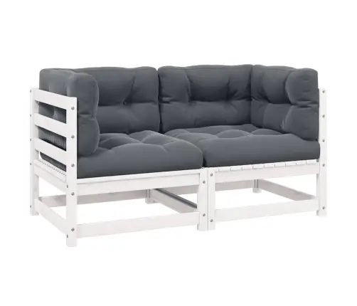 2-Vietīgs Dārza Dīvāns Ar Matračiem, Balts Priedes Masīvkoks Vidaxl