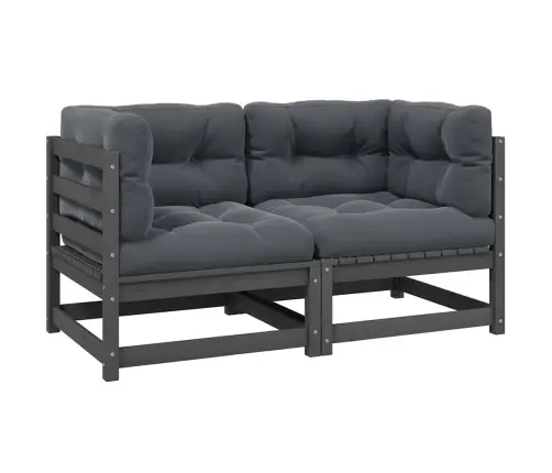 2-Vietīgs Dārza Dīvāns Ar Matračiem, Pelēks Priedes Masīvkoks Vidaxl
