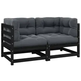 Dvivietė Sodo Sofa Su Pagalvėlėmis, Juoda, Pušies Masyvas