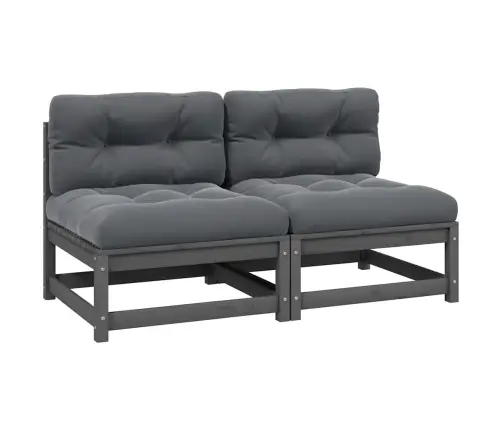 Vidējie Dārza Dīvāni Ar Matračiem, 2 Gab., Pelēks Priedes Koks Vidaxl