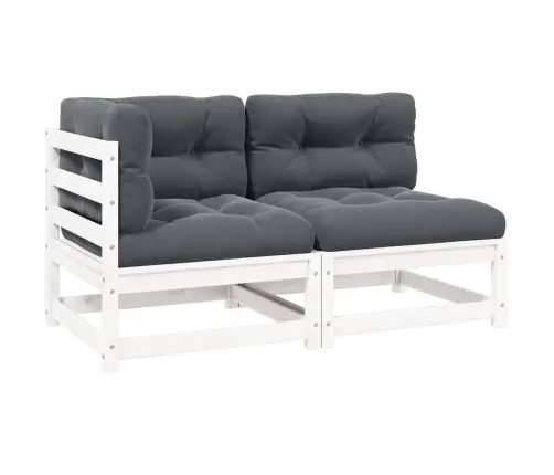 2-Osaline Aiamööbli Komplekt Istmepatjadega, Valge, Männipuit