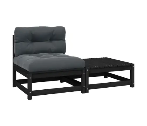 2-Osaline Aiamööblikomplekt Istmepatjadega, Must Männipuit