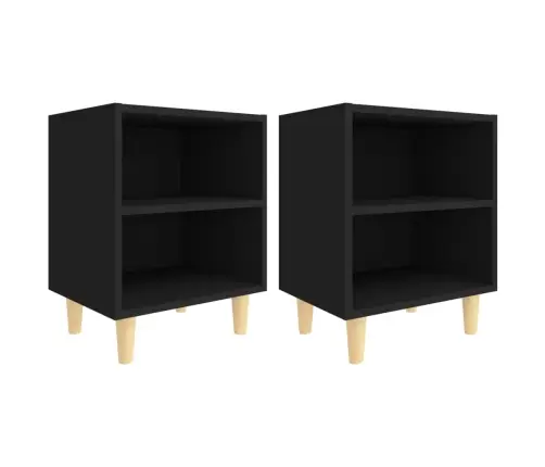 Naktsskapīši Ar Koka Kājām, 2 Gab., Melni, 40X30X50 Cm Vidaxl