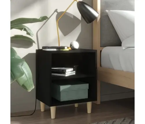 Naktsskapīši Ar Koka Kājām, 2 Gab., Melni, 40X30X50 Cm Vidaxl