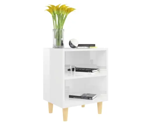 Naktsskapīši, 2 Gab., Koka Kājas, Spīdīgi Balti, 40X30X50 Cm Vidaxl