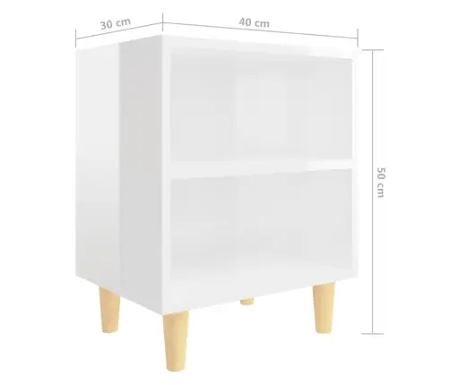 Naktsskapīši, 2 Gab., Koka Kājas, Spīdīgi Balti, 40X30X50 Cm Vidaxl