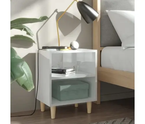 Naktsskapīši, 2 Gab., Koka Kājas, Spīdīgi Balti, 40X30X50 Cm Vidaxl