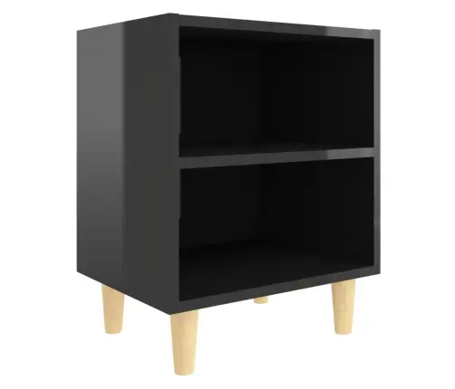 Naktinė Spintelė Su Medinėmis Kojelėmis, Juoda, 40X30X50Cm