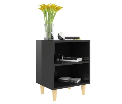 Naktinė Spintelė Su Medinėmis Kojelėmis, Juoda, 40X30X50Cm