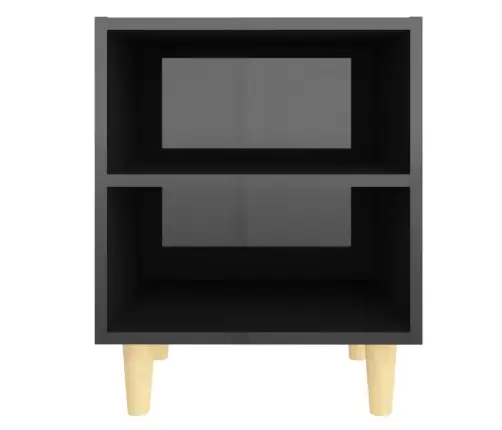 Naktinė Spintelė Su Medinėmis Kojelėmis, Juoda, 40X30X50Cm