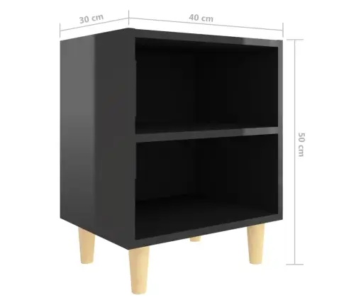 Naktinė Spintelė Su Medinėmis Kojelėmis, Juoda, 40X30X50Cm