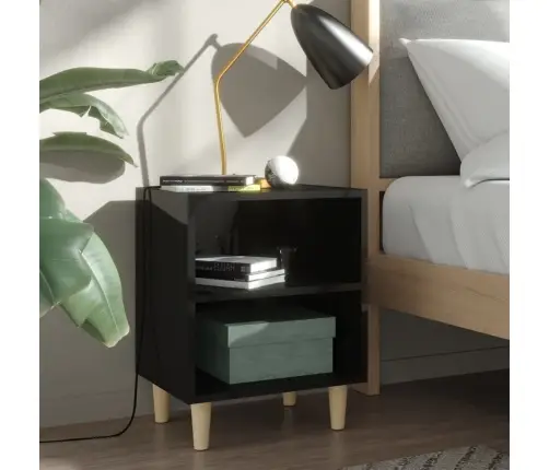 Naktinė Spintelė Su Medinėmis Kojelėmis, Juoda, 40X30X50Cm