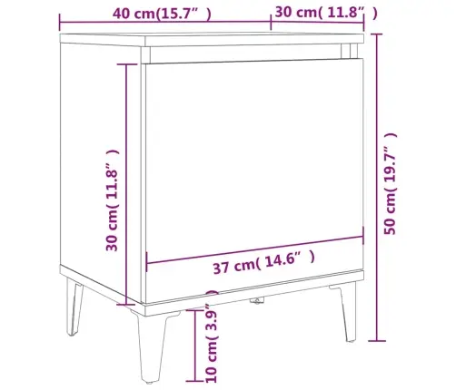 Naktsskapītis Ar Metāla Kājām, Balts, 40X30X50 Cm Vidaxl