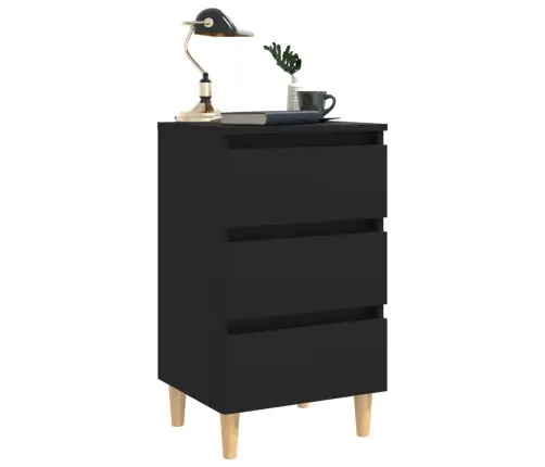 Naktsskapīši Ar Koka Kājām, 2 Gab., Melni, 40X35X69 Cm Vidaxl