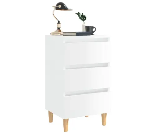 Naktsskapītis Ar Koka Kājām, Spīdīgi Balts, 40X35X69 Cm Vidaxl