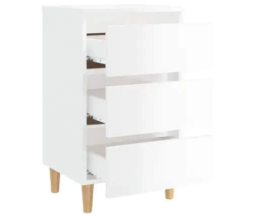 Naktsskapītis Ar Koka Kājām, Spīdīgi Balts, 40X35X69 Cm Vidaxl