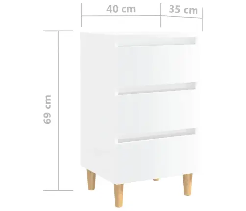 Naktsskapītis Ar Koka Kājām, Spīdīgi Balts, 40X35X69 Cm Vidaxl
