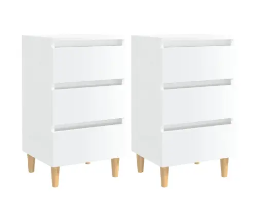 Naktsskapīši, 2 Gab., Koka Kājas, Spīdīgi Balti, 40X35X69 Cm Vidaxl