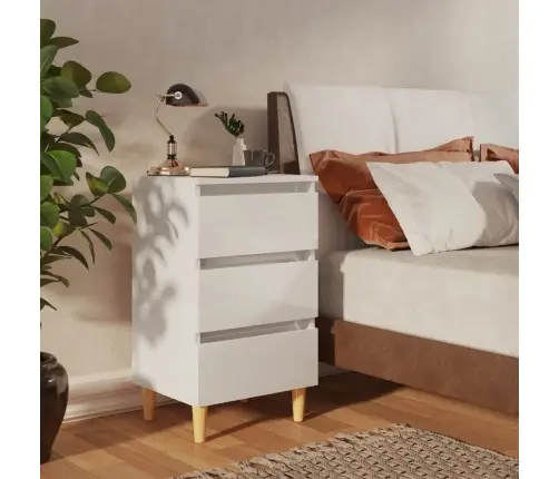 Naktsskapīši, 2 Gab., Koka Kājas, Spīdīgi Balti, 40X35X69 Cm Vidaxl