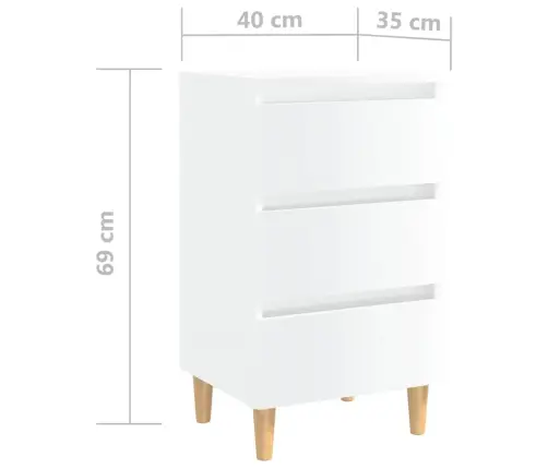 Naktsskapīši, 2 Gab., Koka Kājas, Spīdīgi Balti, 40X35X69 Cm Vidaxl