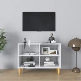 Tv Skapītis Ar Koka Kājām, Balts, 69,5X30X50 Cm Vidaxl