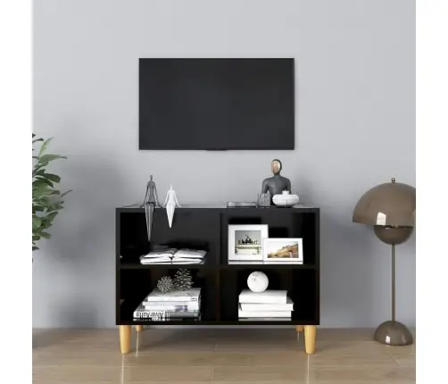 Tv Skapītis Ar Koka Kājām, Melns, 69,5X30X50 Cm Vidaxl