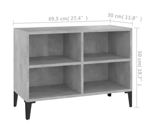 Tv Plaukts, Metāla Kājas, Pelēks, 69,5X30X50 Cm, Skaidu Plāksne Vidaxl