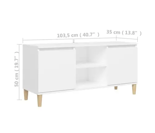 Tv Spintelė Su Medinėmis Kojelėmis, Balta, 103,5X35X50Cm