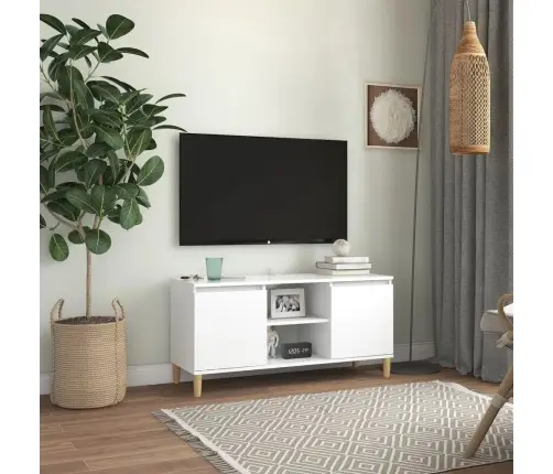 Tv Spintelė Su Medinėmis Kojelėmis, Balta, 103,5X35X50Cm