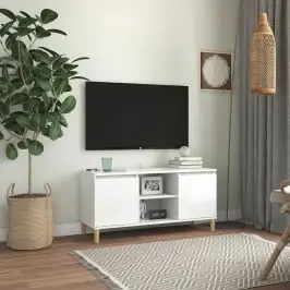 Tv Spintelė Su Medinėmis Kojelėmis, Balta, 103,5X35X50Cm