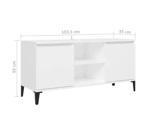Tv Spintelė Su Metalinėmis Kojelėmis, Balta, 103,5X35X50Cm