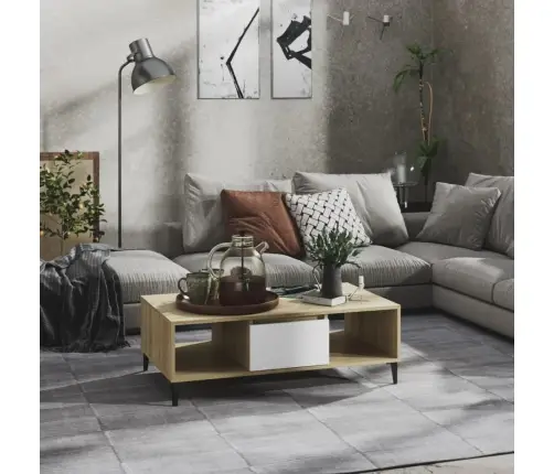 Kafijas Galdiņš, Balta Un Ozolkoka Krāsa, 103,5X60X35 Cm Vidaxl