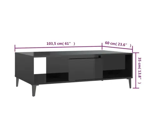 Kafijas Galdiņš, 103,5X60X35Cm, Spīdīgi Melns Inženierijas Koks Vidaxl