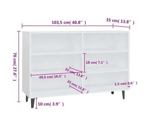 Puhvetkapp, Valge, 103,5 X 35 X 70 cm Tehispuit