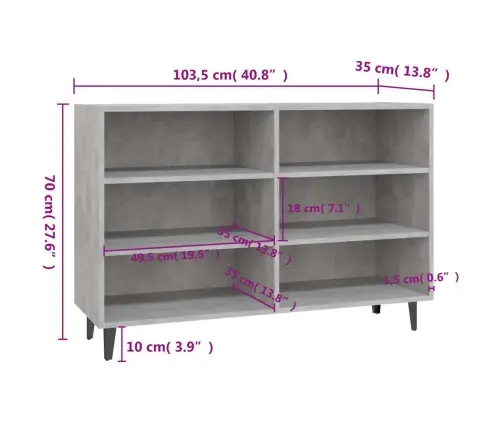 Kumode, 103,5X35X70 Cm, Betona Pelēka, Inženierijas Koks Vidaxl