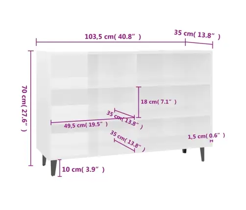 Kumode, 103,5X35X70 Cm, Spīdīgi Balta, Inženierijas Koks Vidaxl