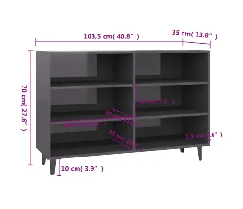 Plaukts, Spīdīgi Pelēks, 103,5X35X70 Cm, Inženierijas Koks Vidaxl