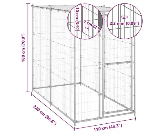 Katusega Koeraaed, Tsingitud Teras, 110 X 220 X 180 Cm