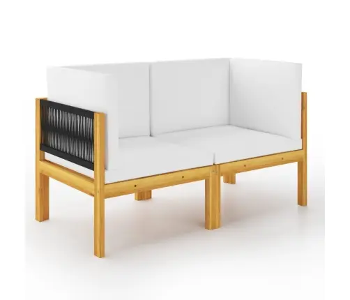 Dvivietis Sodo Suoliukas Su Pagalvėlėmis, Akacijos Mediena Ir Virvė