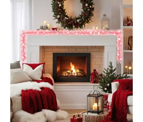 Ziemassvētku Vītne Ar Led Lampiņām, 20 M, Rozā Vidaxl