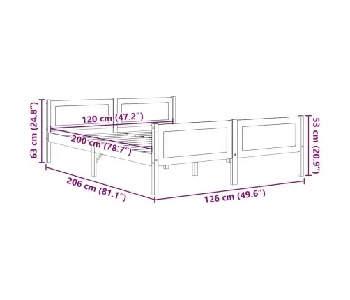 Gultas Rāmis, Balts, 120X200 Cm, Priedes Masīvkoks Vidaxl