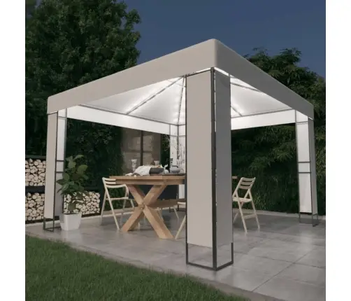 Pavėsinė Su Lemputėmis Led Ir Dvigubu Stogu, Baltos, 3X3M